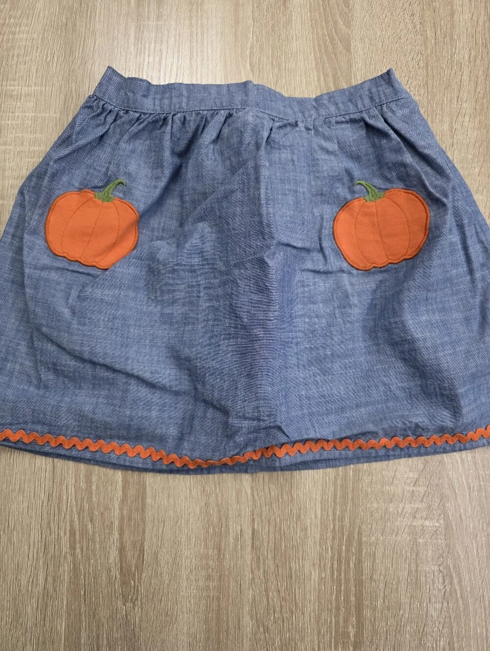 Gymboree Girls Blue Chambray Skort with Orange Pumpkin Appliqués Size 12
